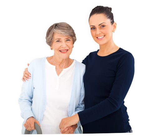 a lady and an old woman smiling